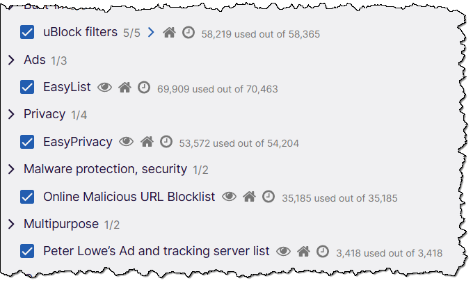 uBlock Origin security options.