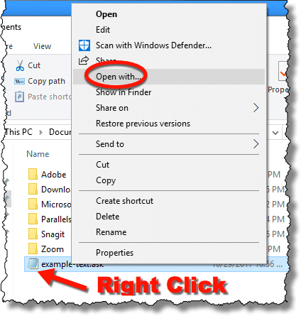 Open with... in the right click menu