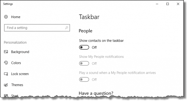 Taskbar Settings for People
