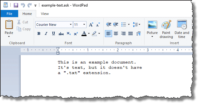 Wordpad on example file