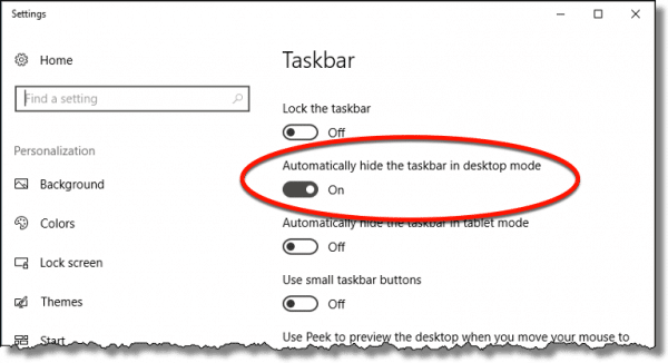 Auto hide taskbar setting