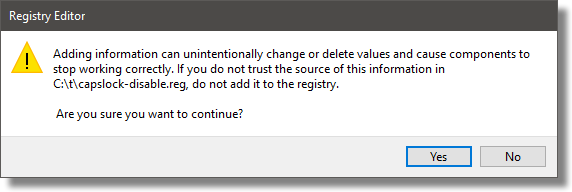 Registry Change Warning