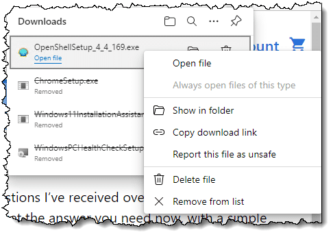 Right-click on a download in Edge.