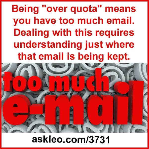 Being "Over Quota" means you have too much email. Dealing with this requires understanding just where that email is being kept.