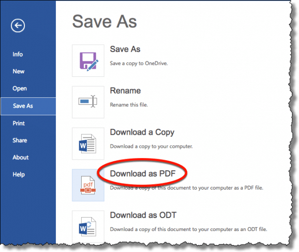 Save As PDF in Office Online
