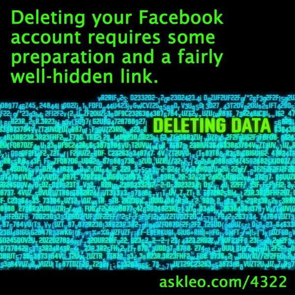 Deleting your Facebook account requires some preparation and a fairly well-hidden link.