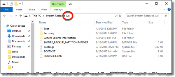System Reserved in File Explorer