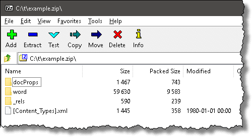 Docx file opened as zip