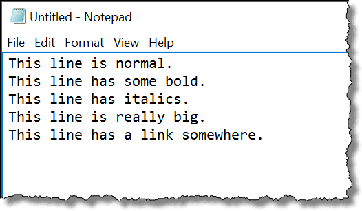 Plain text in Notepad