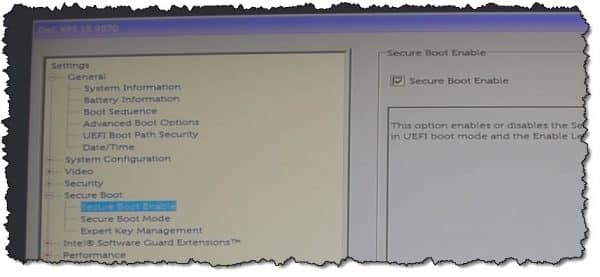 Dell UEFI/BIOS secure boot enable.
