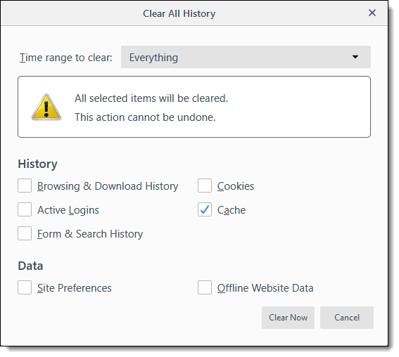 Firefox Clear History Dialog