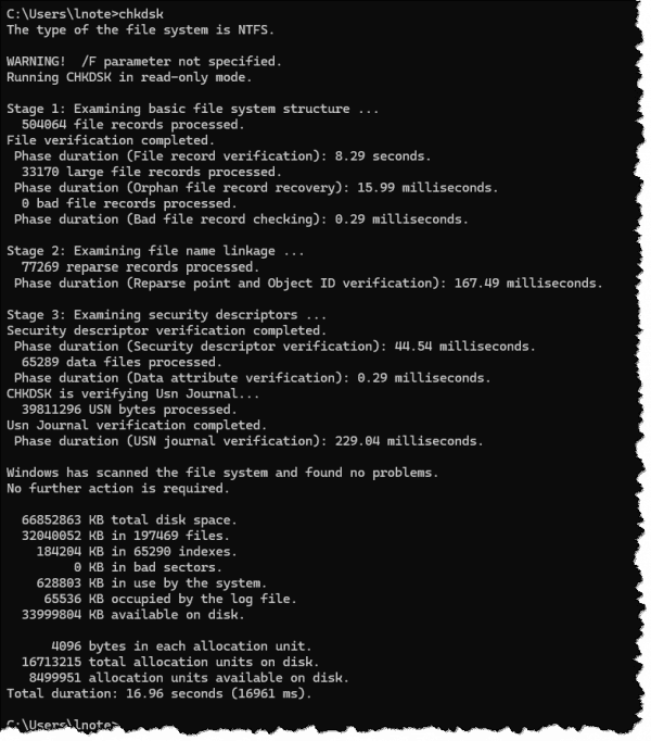 A run of CHKDSK.
