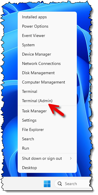 Terminal (Admin) in Start