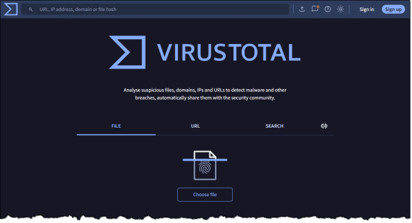 VirusTotal homepage