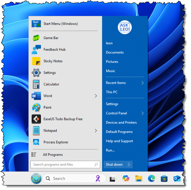 Windows 11 with Windows 7 Start menu