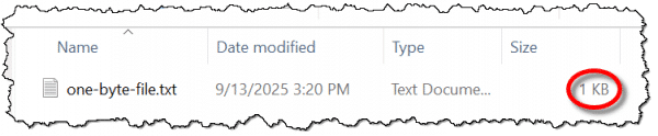 One byte file in Windows Explorer.