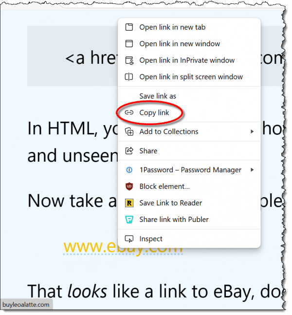 Copying the destination link to the clipboard.