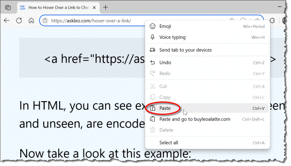 Link pasted into an address bar.