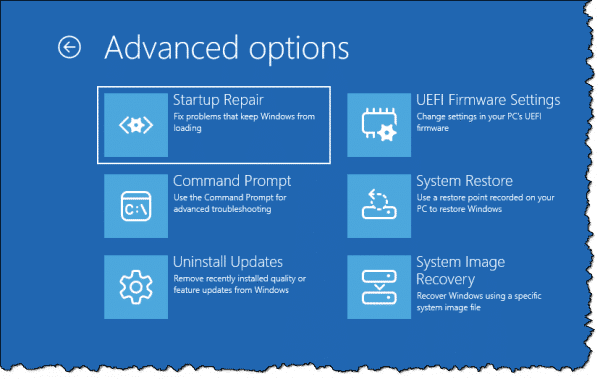 Setup repair advanced options.