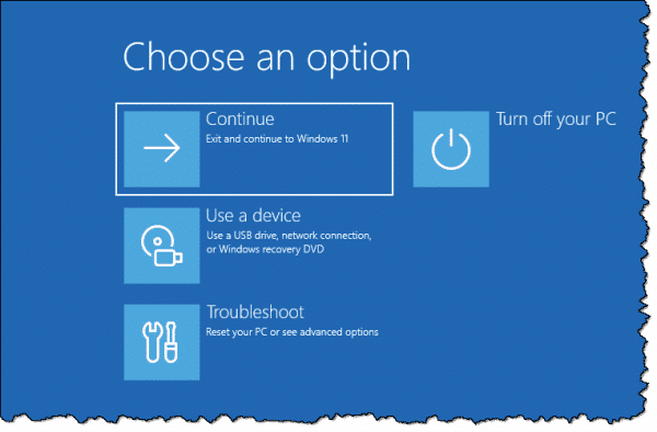 Setup repair menu of options.