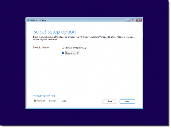Windows Setup - Options