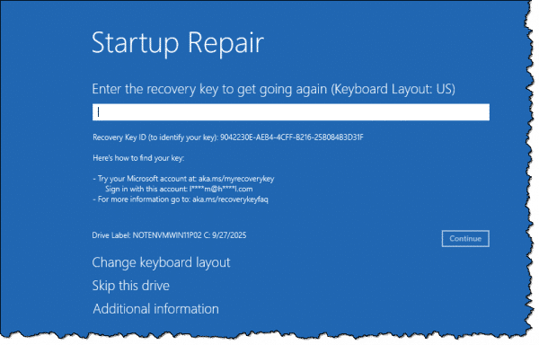 Startup repair needing your Bitlocker key.