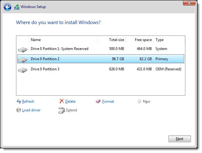 Windows Setup - Partition Management