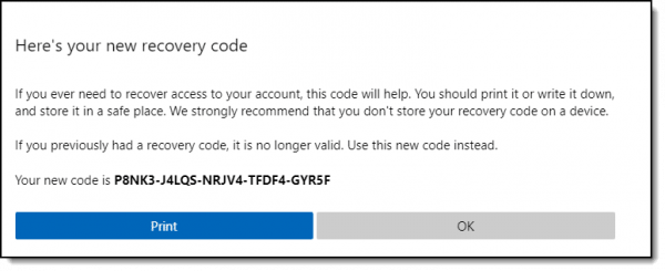 A Microsoft account recovery code