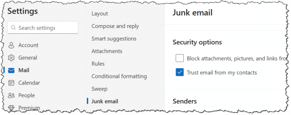 Telling outlook.com your contacts can be trusted.