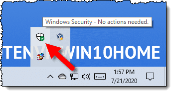 Windows Security icon in taskbar notification area