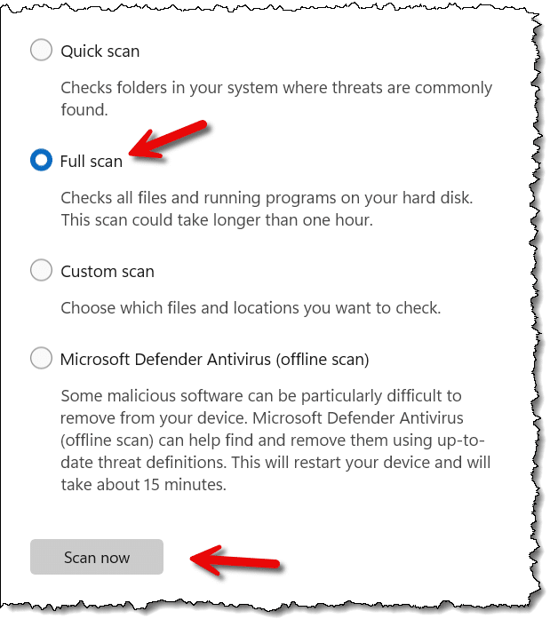Full scan option & Scan now button.