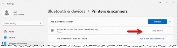 Printer located and ready to add.
