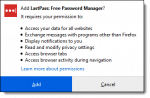 Permissions required by Lastpass being installed in Firefox