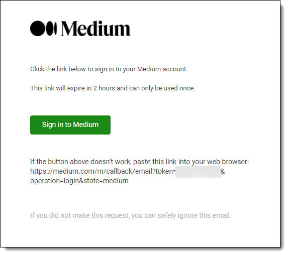 Medium.com emailed sign in message