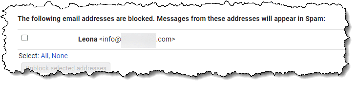 Gmail's blocked email list.