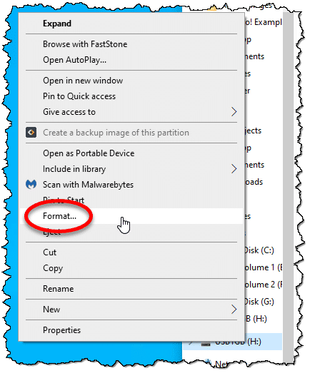Format in a drive's right-click context menu.