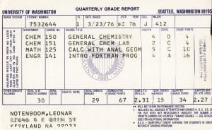 My Q1 1976 University of Washington Grade Report.