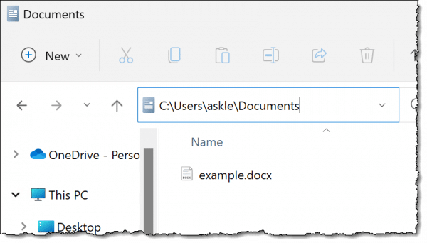 example.docx in Documents folder