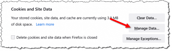 Firefox Cookies and Site Data. Click for larger image. (Screenshot: askleo.com)