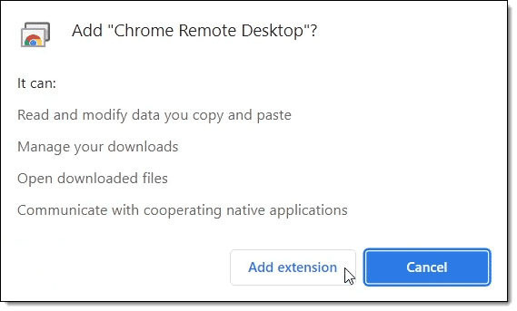 Chrome Remote Desktop Extension install.