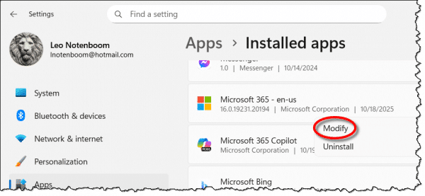Modifying an installation