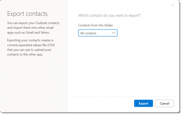 Contact Export in Outlook.com.