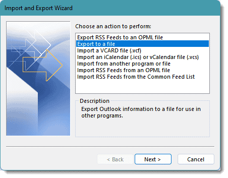 Microsoft Office Outlook's Export
