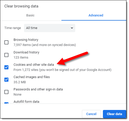 Clearing Cookies in Google Chrome