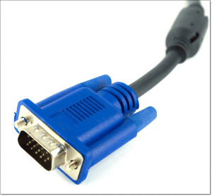 One end of a VGA cable.