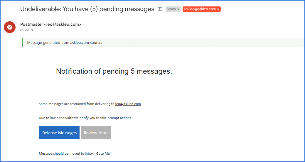 No, Your Inbox Is Not Full, And You Do Not Have Pending Messages - Ask Leo!