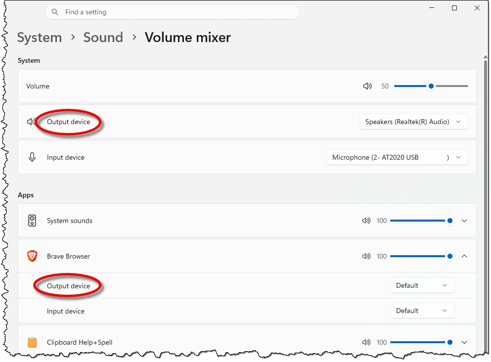 Volume Mixer in Windows 11.