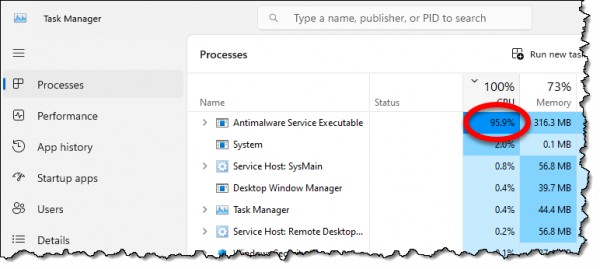 Microsoft Security CPU usage during a scan.