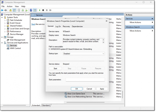 Turning off the search indexer.