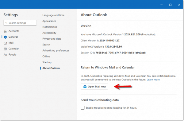 Go back to Windows Mail.